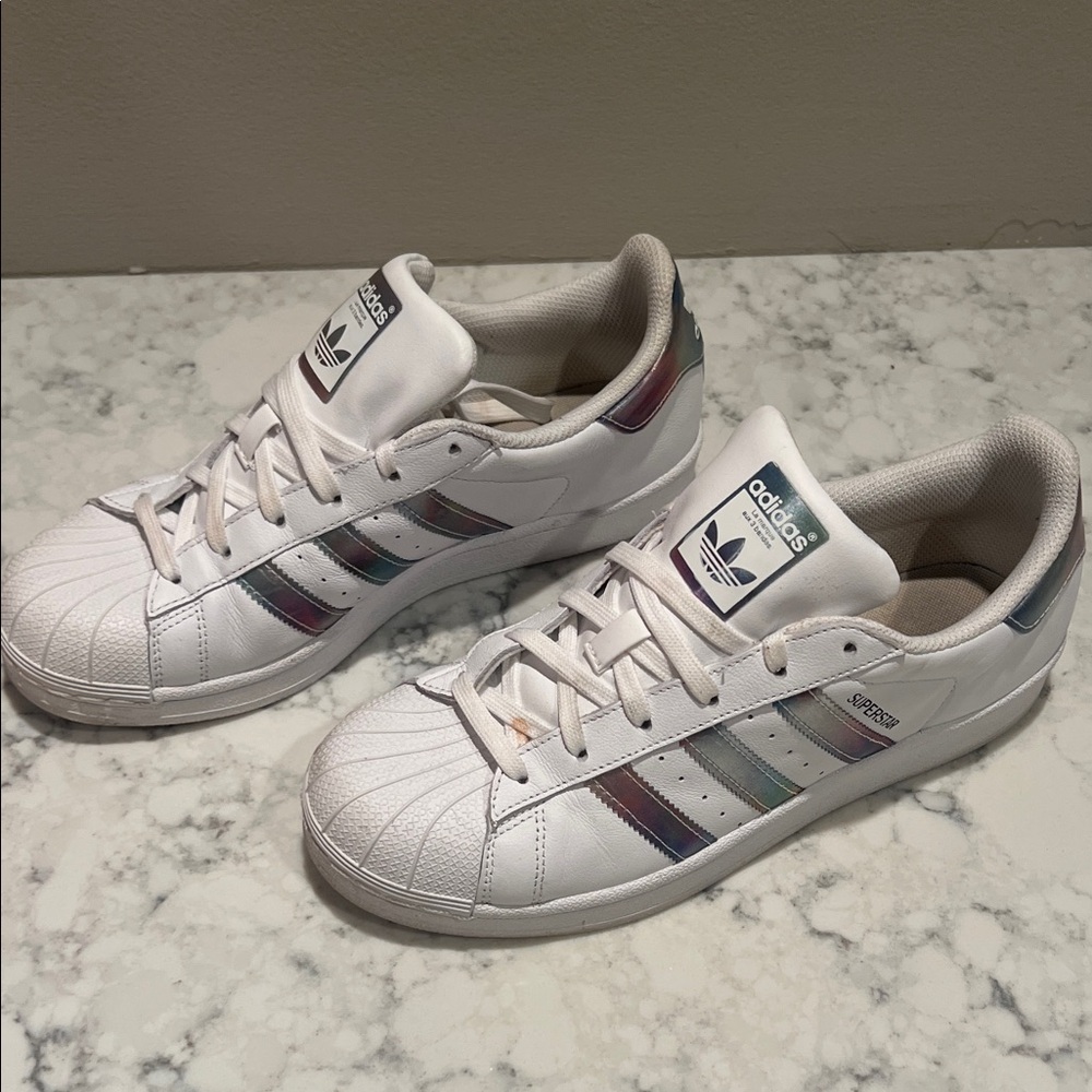 Adidas White Sneakers with Multicolor Stripes